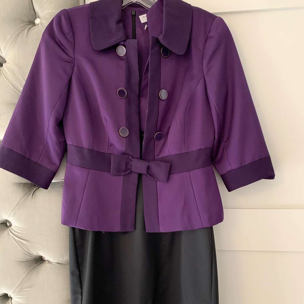Trina Turk Purple Black Satin bow Jacket & dress
